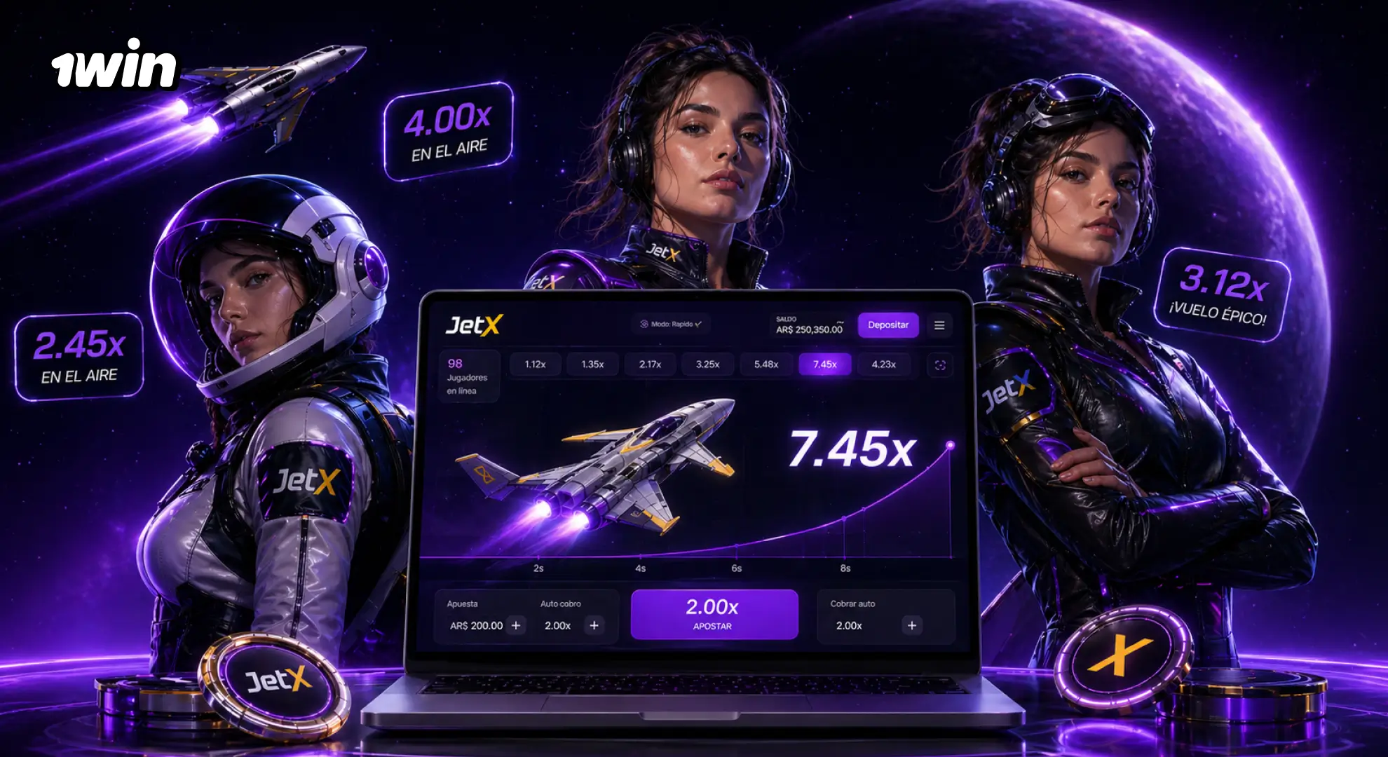 Pantalla de depósito 1win Argentina con Mercado Pago para jugar JetX